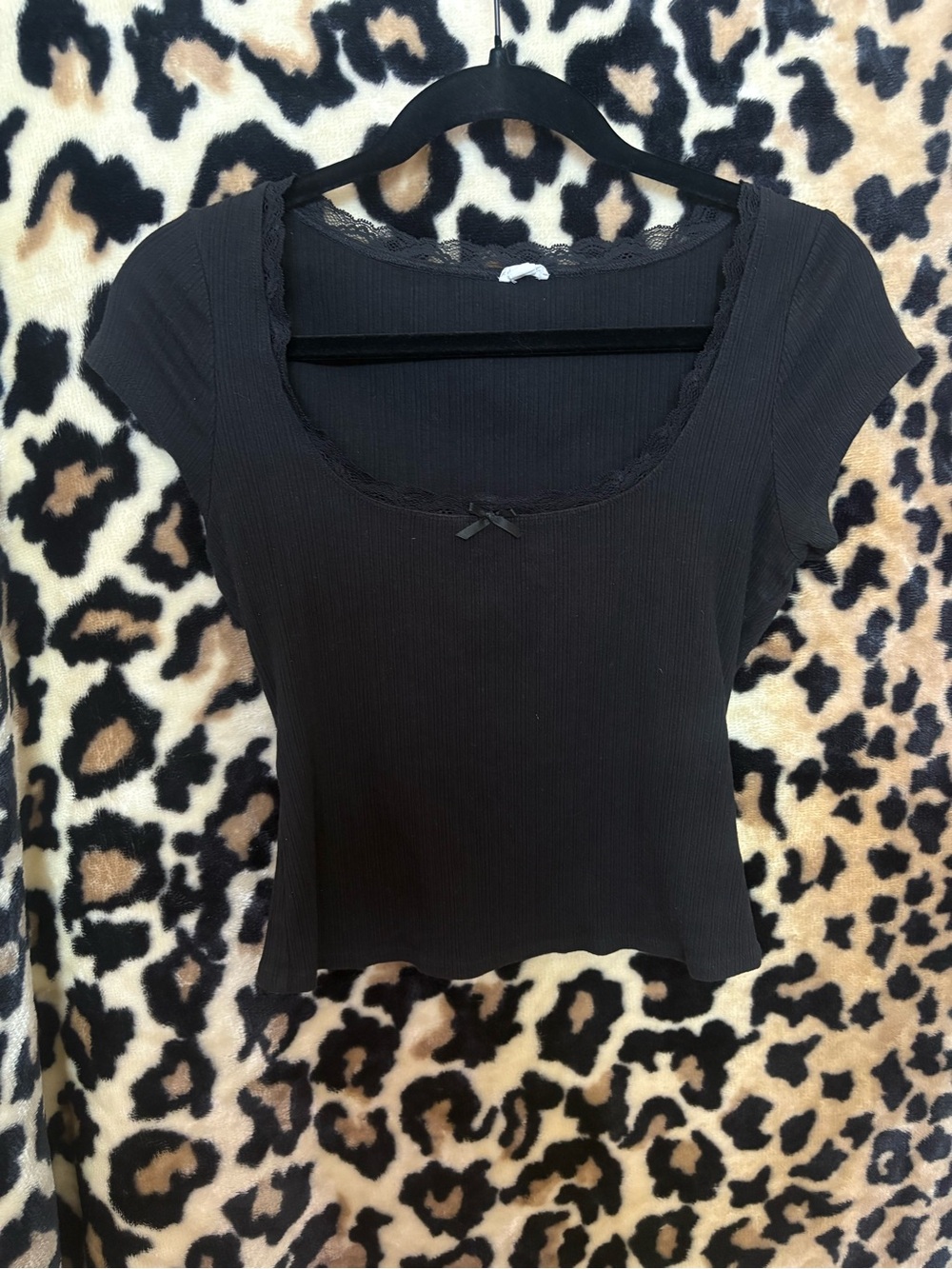 Garage Black Ribbed Scoop Lace-Trim Crop Top
